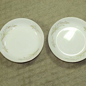 Fine China of Japan Golden Harvest Wheat Soup Bowls 7 1/2" Set of 2  Gold Trim